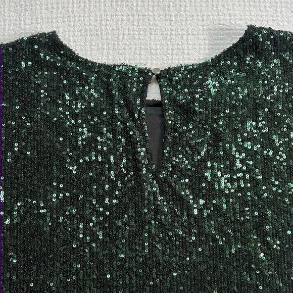 Cable & Gauge Green Sequin Dress Mini Medium M Short Sleeve for Special Ocassion - Picture 6 of 10